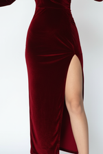 Robe Velours Col Montant Fente Latérale Soirée - Glamour & Sophistication | Silhouette-Chic