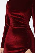 Robe Velours Col Montant Fente Latérale Soirée - Glamour & Sophistication | Silhouette-Chic