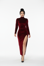 Robe Velours Col Montant Fente Latérale Soirée - Glamour & Sophistication | Silhouette-Chic