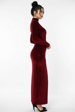 Robe Velours Col Montant Fente Latérale Soirée - Glamour & Sophistication | Silhouette-Chic