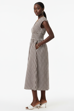 Robe Midi Vichy Col V Zip Frontal Taille Smockée — Chic & Inoubliable