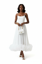 Robe Midi Bretelles Fines Ourlet Volants Organza — Grâce & Élégance