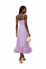 Robe Midi Bretelles Fines Ourlet Volants Organza — Grâce & Élégance