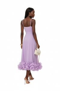 Robe Midi Bretelles Fines Ourlet Volants Organza — Grâce & Élégance