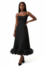 Robe Midi Bretelles Fines Ourlet Volants Organza — Grâce & Élégance