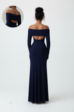 Robe Maxi Off-Shoulder Manches Longues Dos Ouvert - Élégance Sculpturale | Silhouette-Chic