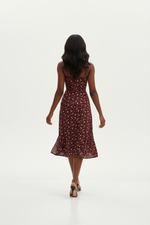 Robe Midi Bordeaux Imprimé Floral avec Fente - Romance Florale | Silhouette-Chic