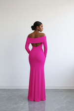 Robe Maxi Off-Shoulder Manches Longues Dos Ouvert - Élégance Sculpturale | Silhouette-Chic